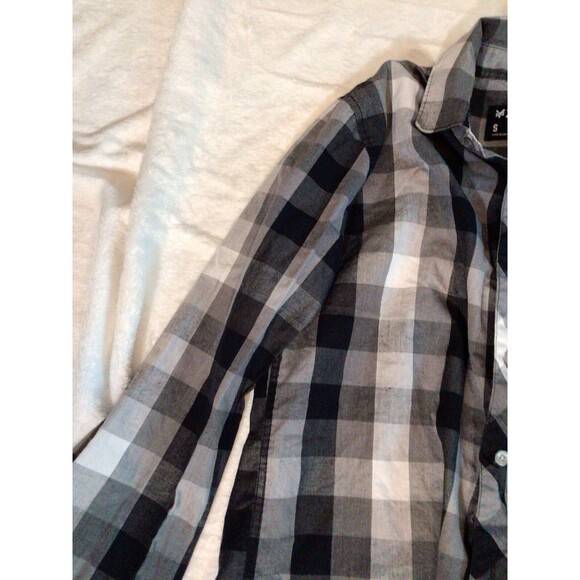 Zoo York Button Up Black White Plaid Checkered Small Long Sleeve Shirt - Picture 3 of 16